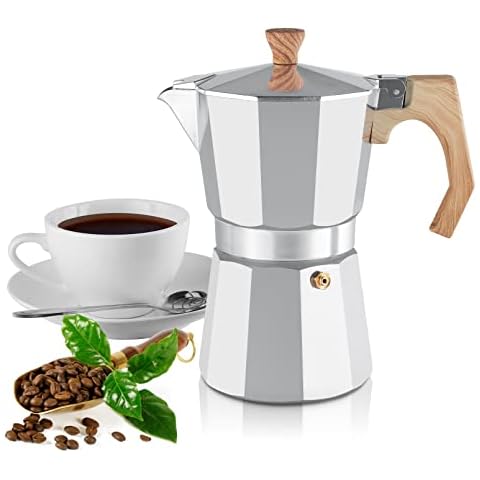 Cafetera Italiana de Aluminio 6 Tazas, Mango de Madera, Apta para Todo Tipo de Cocinas Cover