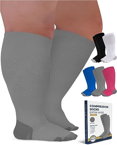 Pembrook Plus Size Compression Socks Wide Calf  - Up to 6XL | 20-30 mmHg Wide Calf Compression Socks for Women Plus Size | Extra Wide Calf Compression Socks Women