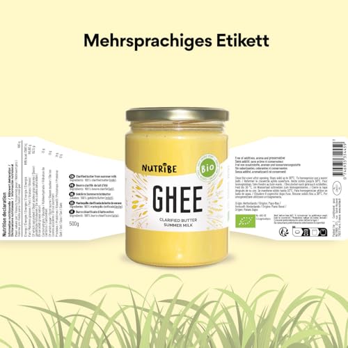 Nutribe® Ghee Bio 500 g – Aus Sommermilch – Zum Braten, Kaseinfrei (Ayurvedisch, Keto & Paleo) 2er Pack