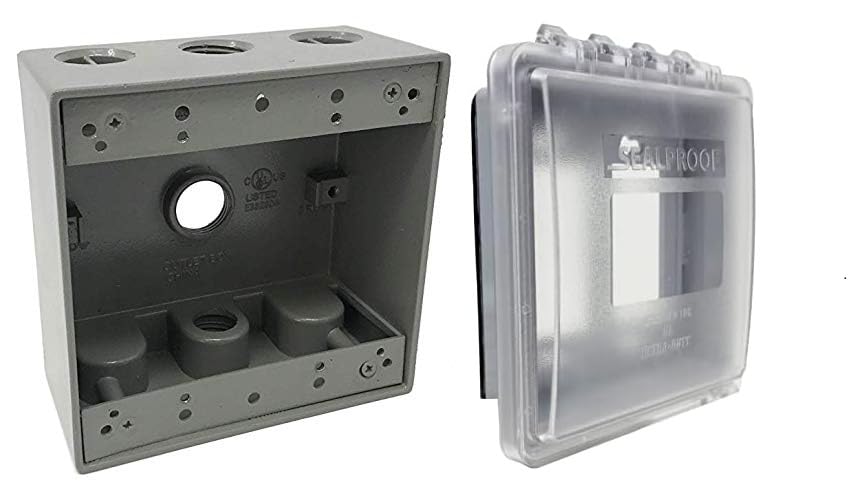 Image of Sealproof Slim 2-Gang Shallow Weatherproof Outdoor Not in Use Outlet Cover with Box Kit, Lockable, UL Extra Duty Compliant, 45 Configurations, Low Profile