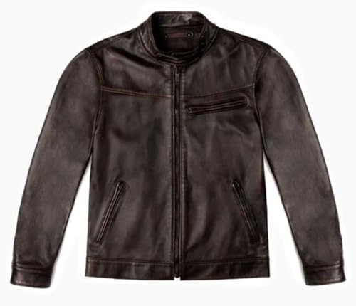 Café Racer Lambskin Leather Jacket Men Round Collar Men's Casual Real Leather Motorcycle Biker Jacket4