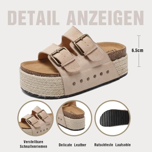 Sandales plateforme femme à boucle réglable et semelle en liège