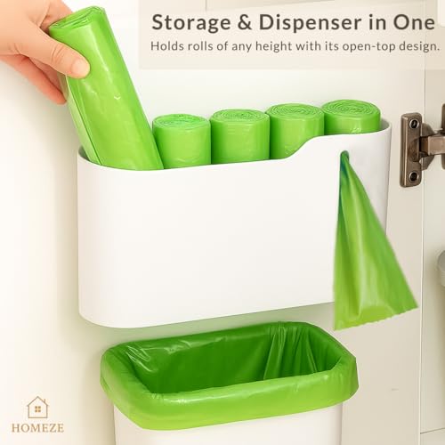 Image of HOMEZE Wall-Mounted Garbage Bag Dispenser | Punch-Free No-Drill Trash Bag Storage Organizer for Kitchen, Bathroom & Office | Space-Saving Refillable Waste Bag Holder Box (Durable & Compact Design)