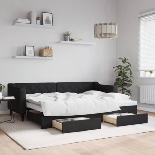 LoogCape Cama extensible con cajones negro, tela 80 x 200 cm, sofá cama 2 en 1, diseño moderno, marco de cama resistente con espacio de almacenamiento
