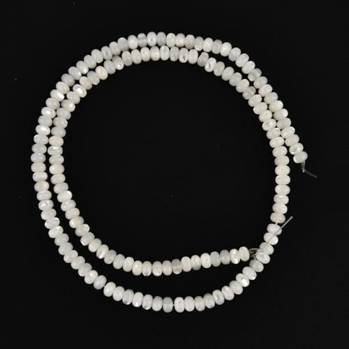 Image of HAAMIIQII Natural White Mother of Pearl Shell Beads 3x4mm Abacus Rondelle Shape Semi Precious Stone Loose Gemstone Beads for Jewelry Making Strand 15 Inch (145-148pcs)