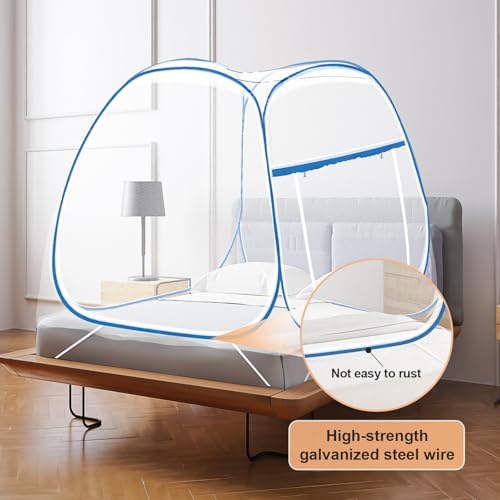 Moustiquaire de lit pliable yourte mongole filet intégral avec zip bleu