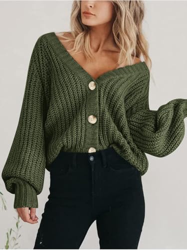 Image of PRETTYGARDEN Women's Chunky Knit Open Front Sweater Long Sleeve Button Loose Short Cardigan Outerwear Coats