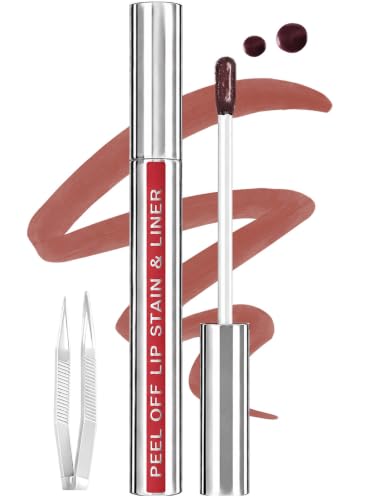 Image of Lip Stain Peel Off Lip Liner Stain with Tweezer, Long Lasting Matte Lip Tint Tattoo, Highly Pigmented Color Lip Makeup, Waterproof Lipstick, Transfer-proof Lipstain for Women (Chestnut Brown)