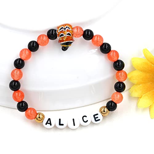 Image of Uloveido Black Orange Jade Charms Halloween Bracelets All Saints' Gift - DIY Customized Name Beaded Bracelet