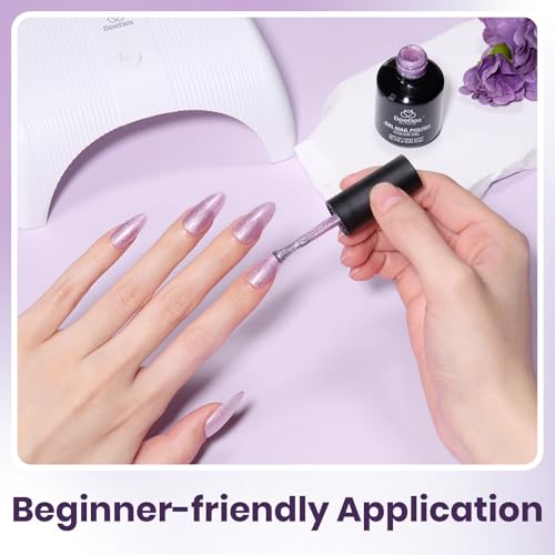Image of Beetles Glitter Gel Nail Polish - 15ml Spring Summer Gel Polish Light Purple Lilac Bloom Colors Soak Off UV LED for DIY Salon Home Manicures Gift for Women Girls