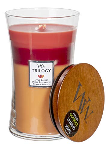 Woodwick Trilogy Autumn Harvest - Apple Basket, Spiced Blackberry, Pumpkin Butter Scented Crackling Wooden Wick Hourglass Candle In Clear Glass Jar, Large - 21.5 Oz #TOP7