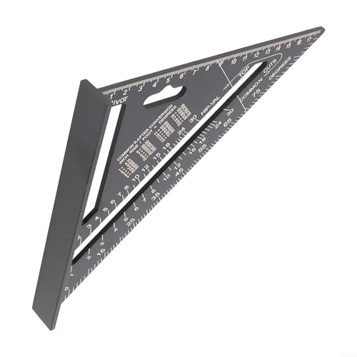 Eawfgtuw 7 Inch Aluminum Carpenter Square Triangle Ruler Measuring Layout Tool Metal Speed Square Protractor With Etched Markings For Construction(Metric Black)