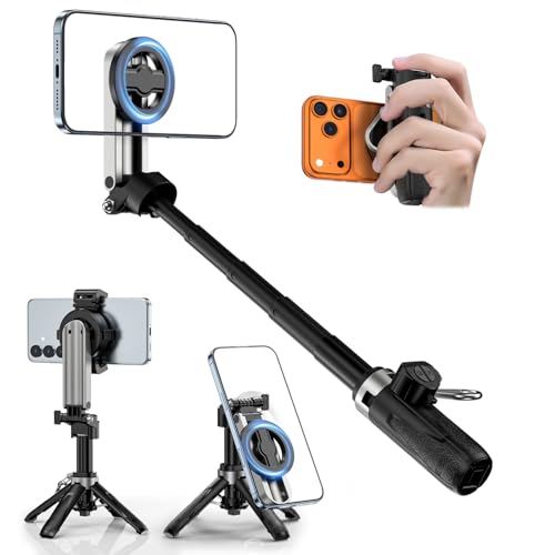 ALAFLY Selfie Stick Trépied 4-en-1 Magnétique avec Télécommande Bluetooth, Support Téléphone Portable avec Rotation 360° pour Smartphone, Compatible...