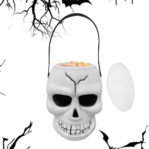 ハロウィン スカル キャンディ バケツ、スカルハロウィンキャンディバケツ | ゴーストスケルトンキャンディジャーデコレーション | 子供、子ども、女の子、男の子向けのハロウィンスカルバーデコレーション用品 スカル ハロウィン キャンディ バケツ - ハロウ