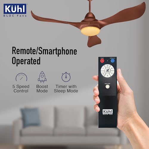 Image of KUHL Glanz F3 1320MM 65% Power Saving BLDC Ceiling Fan | BEE 5 Star Rated & ISI Marked | High Air Flow | 5Year Warranty on Motor By Brand |Free Installation | IoT Operate via Mobile & Alexa | Brown