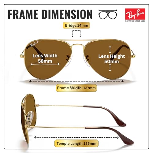 Image of Ray-Ban RB3025 CLASSIC AVIATOR POLARIZED Sunglasses for Men & Women with Official Eyewear Kit