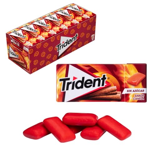 iChuches- Chicle sin azúcar de larga duración Trident. Refrescante, sin calorías, ideal para el aliento (24 und, Canela)