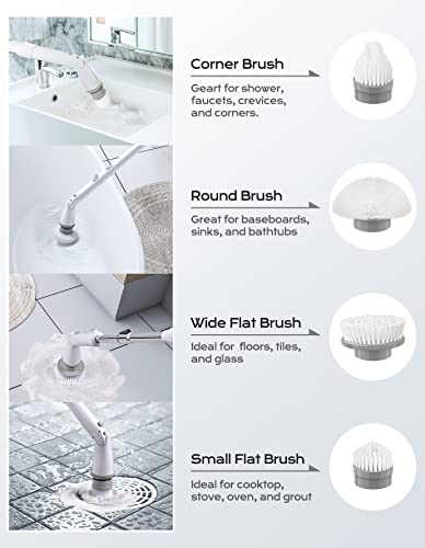 Electric Spin Scrubber, Eletalker Cordless Cleaning Brush With Adjustable Extension Arm And 4 Replaceable Head, 2 Speeds, Fast Charging, Shower Scrubber For Bathtub Tile Sink Bathroom Kitchen Grout #TOP5