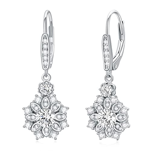 VONALA Boucles d'oreilles dormeuses en argent sterling 925 avec fleur et oxyde de zirconium pour femmes et filles, Argent sterling Cover