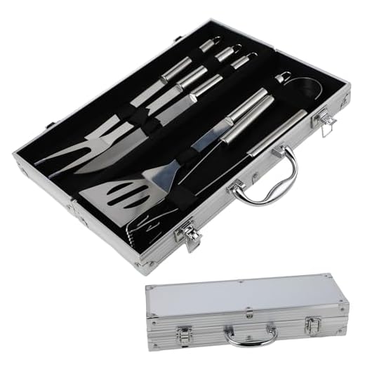 Set barbecue professionale in acciaio inox 5 pezzi - Utensili Barbecue Accessori barbecue regalo per uomini 37x12x7 cm valigetta in alluminio ideale per grigliate e cucina