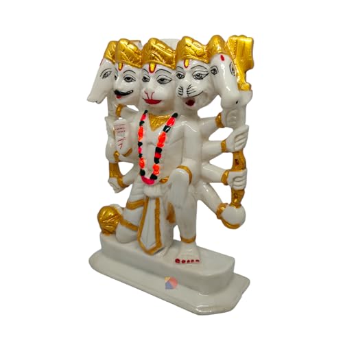 Image of Hanuman murti - Hanuman Idol for Home Decor & Office - Panchmukhi Hanuman - (22 cm) (White Gold)