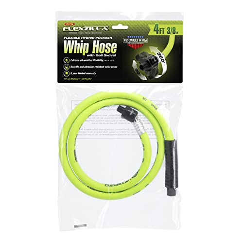 Flexzilla Swivel Whip Air Hose, 3/8 In. X 4 Ft. (1/4" Mnpt Ball Swivel X 1/4" Fnpt Ends), Heavy Duty, Lightweight, Hybrid, Zillagreen - Hfz3804Yw2B #TOP1