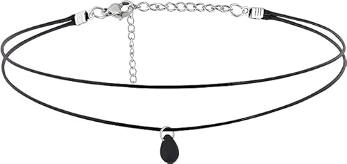 Hanary Goth Boho Hippie Dainty Double Layered Black Choker Necklace, Teardrop Glass Necklace, Halloween Christmas New Year Gift for Women