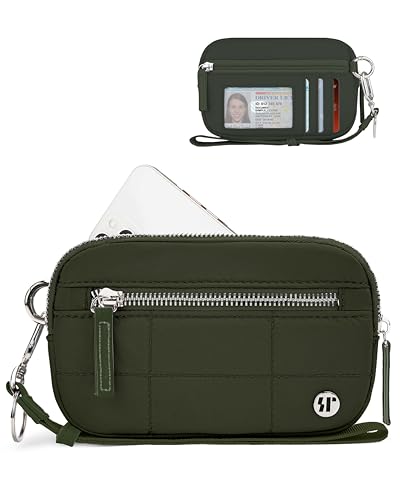 Image of Wallet Wristlet for Women, RFID Wallet Keychain with Dual Pocket (Dark Green)
