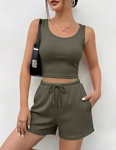 Ekouaer Women's 3 Piece Lounge Set, Soft Knit Summer Outfit with Pocket - image 3