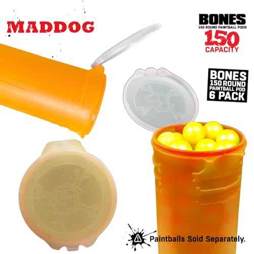 Maddog 150 Round Bones Paintball Pods | Durable Quick Reload Tubes for Tournament and Recreational Speedball Woodsball | 6 Pack - Orange - Thumbnail 6