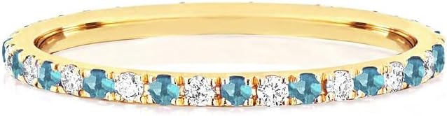 Round Cut Blue Topaz & White Diamond Full Eternity Ring For Women, 14K Gold Plated 925 Silver December Birthstone Blue Topaz Full Eternity Wedding Anniversary Matching Band