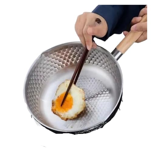 KIFSDLF Olla de Acero Inoxidable 430 for Sopa, Olla for Nieve, cazo for guisos con Mango Madera, for Leche, Utensilios Cocina, Wok Antiadherente Fondo Plano(22cm)