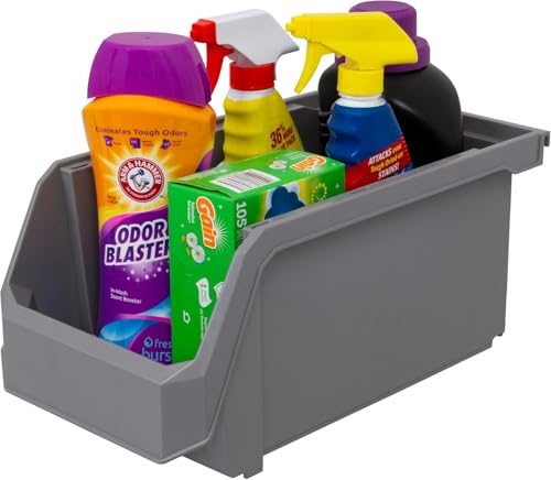 Image of ReadySpace Plastic Containers for Organizing and Storage Bins for Closet, Kitchen, Office, Garage or Pantry Organization, Stackable Bins, Large (14.8 inch x 8 inch x 7 inch), 6-Pack, Grey