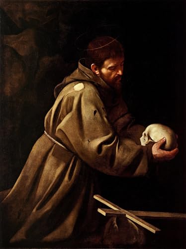 Caravaggio Saint en prière grand tableau salon moderne 60x90
