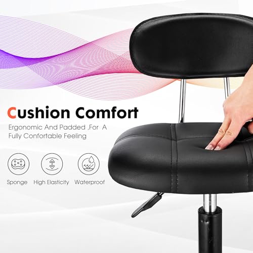 Image of Square Rolling Stool with Backrest Height Adjustable Chair Swivel Drafting Chair Stool Chair with Wheels Stable Base Foot Black
