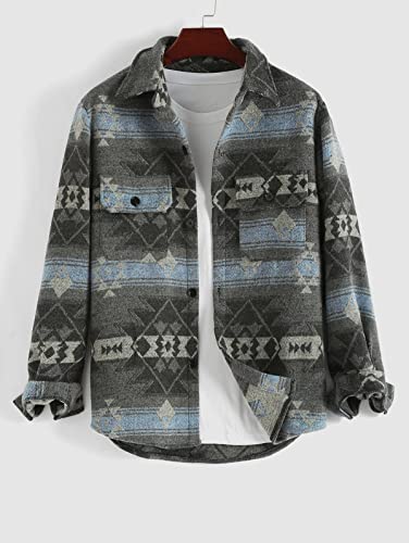 Image of ZAFUL Unisex Plaid Flannel Shirt Jacket Button Down Long Sleeve Pocket Coat Outwear | Mens Fall Clothes Lightweight Long Sleeve Button Down Flap Pocket Jacket Tops for Fall&Winter 2026