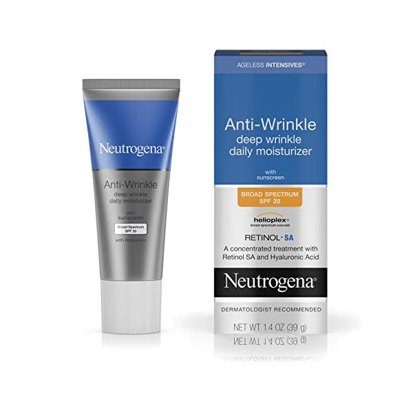 Neutrogena Ageless Intensives Anti-Wrinkle Retinol Cream, Daily Wrinkle Moisturizer with SPF 20 Sunscreen, Retinol and Hyaluronic Acid 1.4 oz
