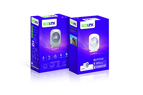 Image of EcoLink Comfy Rechargeable Fan (Grey),Emergency Portable USB Fan with Light(Pack Of 1), White, 100mm (913715149901 1)