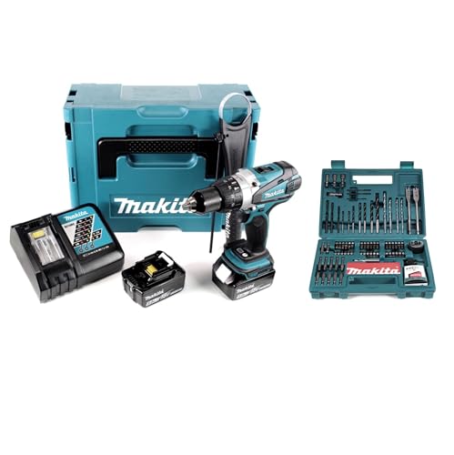 Makita DHP 458 RTJ Perceuse visseuse à percussion sans fil 91Nm 18V + 2x Batteries 50 Ah + Chargeur + Jeu dembouts et de - vue 2