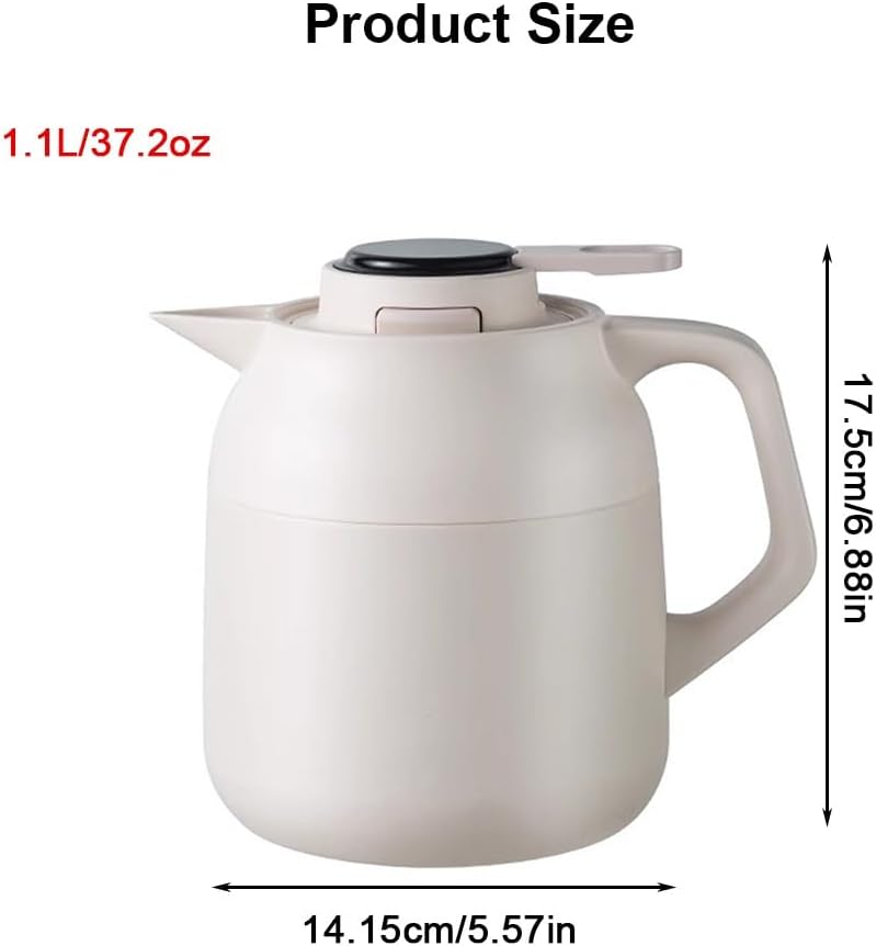 LEIYTFE Thermal Carafe Vacuum Coffee Pot Double Walled Insulated Teapot with Ceramic Liner,Coffee Warmer Drink Dispenser,Touch to Display Temperature(Black,1.1L)