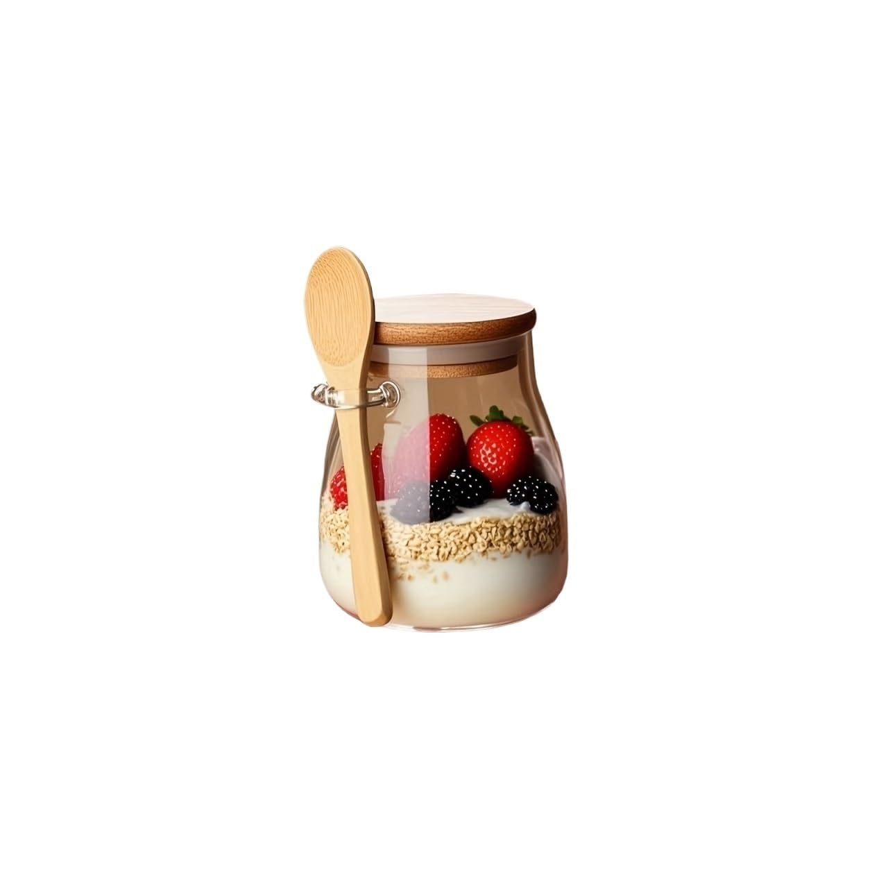 ZNJAMN 1pcs Glass Cup With Lid And Spoons Oatmeal Kitchen Storage Jar For Oats Milk Coffee Fruit Salad for Pickling(1000ML)