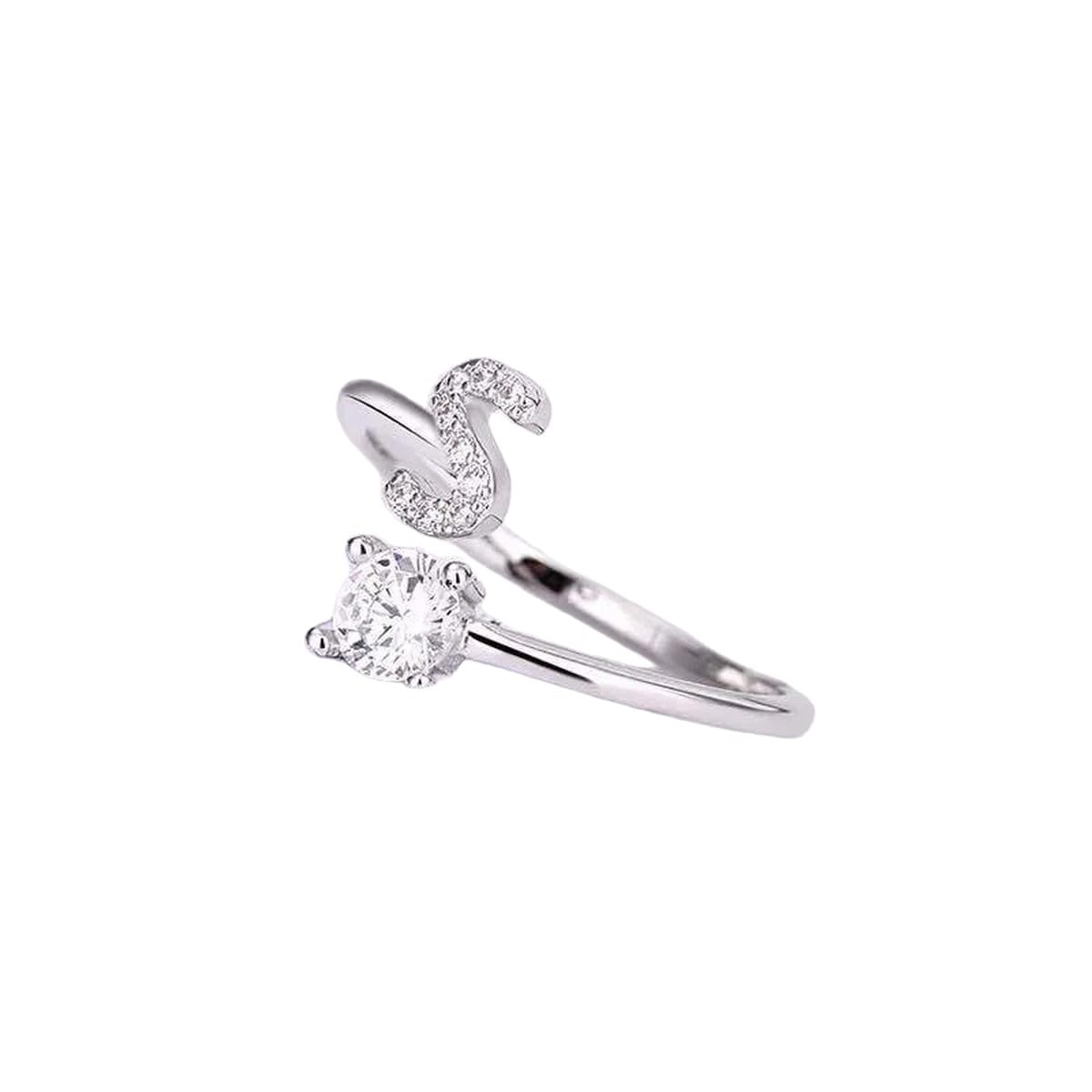 Bague Cristal Initiale design haut de gamme alphabet ajustable pour femme - 2