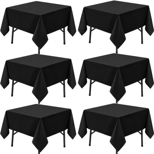 Image of 6-Pack 60x60 inch Black Table Cloths, Solid Stain and Wrinkle Resistant Tablecloth, Premium Plain Weave Polyester Fabric Rectangle Table Linen Covers for Hotel, Banquet