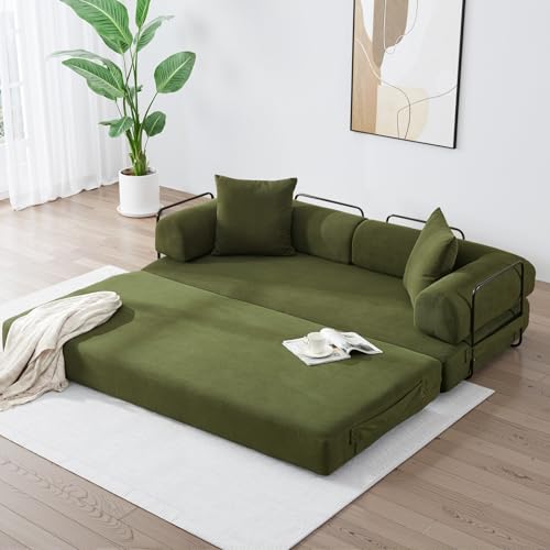 ZEIINPA Convertible Sleeper Sofa Bed with Cylindrical Pillow, Corduroy Folding Mattress Couch with...