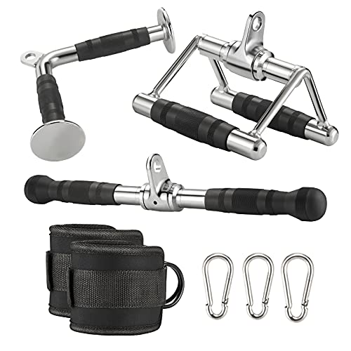 Tintonlife Combo Tricep Press Down Cable Attachment| LAT Pull Down Attachment,Cable Machine Accessories for Home Gym|4 Piece Set -Double D Handle+V-Shaped Bar+ Rotating Straight Bar+Ankle Straps