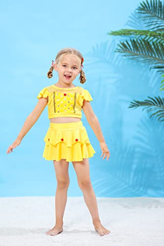 WonderBabe Girls Princess Two Piece Swimsuit Kids Bathing Suits Ruffles Fancy Swimwear Surf Beach Summer Swimming Tankini Set2