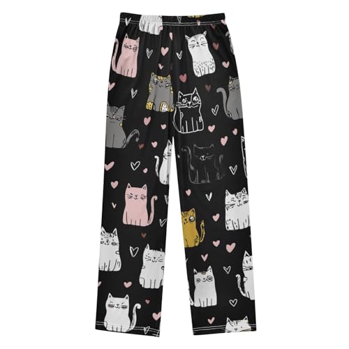 Cartoon Cat Love Heart Print Boys Long Pants Soft Trousers Elastic Waist Kids Lounge Bottoms with Pockets S-XL2