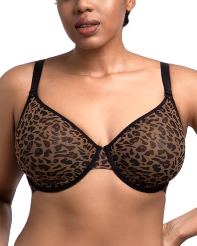 HSIA Minimizer Bras for Women Full Coverage Underwire Unlined Leopard Mesh Plus Size Convertible Bra for Big Busted Black 36G