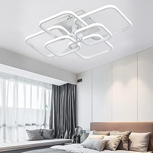XEMQENER Modern LED Ceiling Light with 4 White Squares, 100W Flush Mount Pendant Light, Acrylic Chandelier for Living Room Bedroom Dining Room, 6000K Cool White Light Only [Energy Class A++]