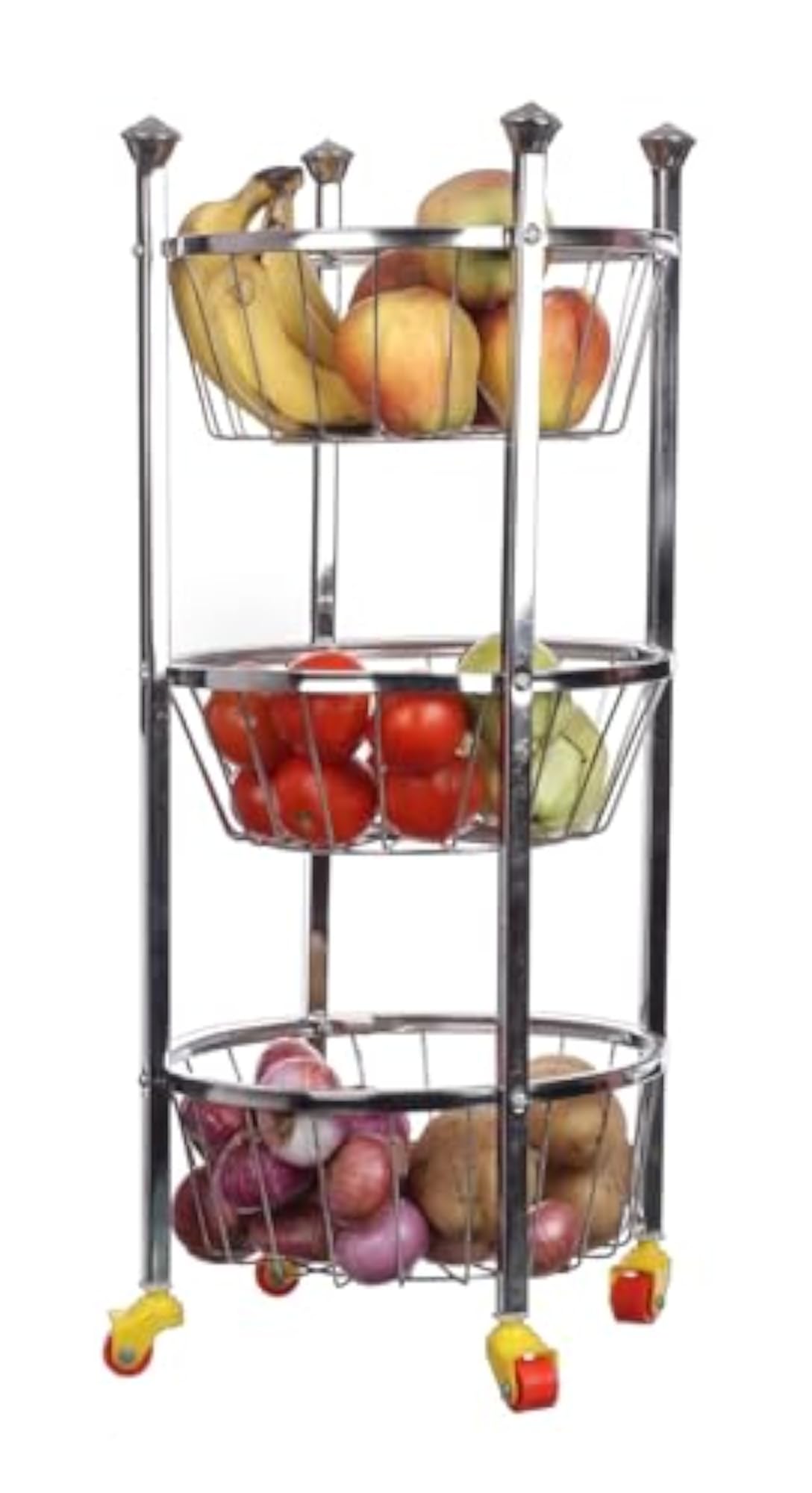 3 Layer Stainless Steel Oval Vegetable Stand Trolley Rack
